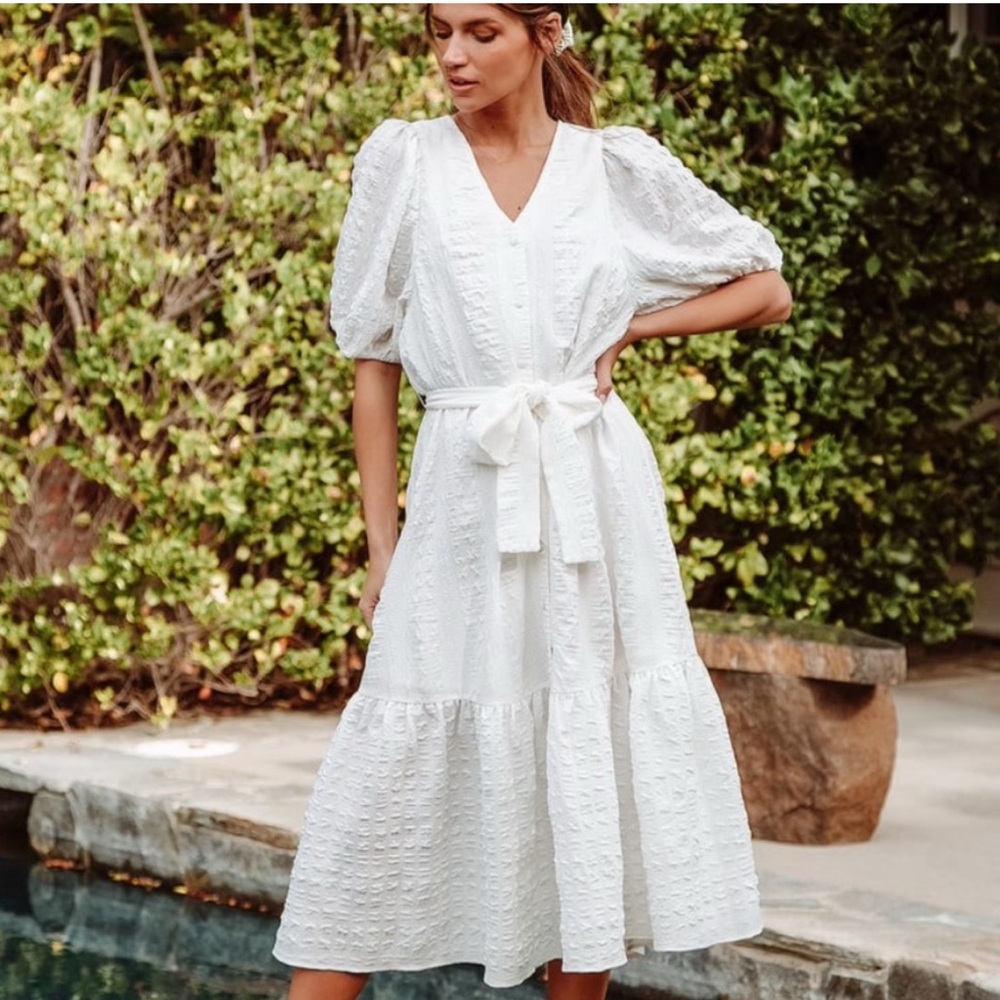 Lulu's Ivory Textured Midi Dress